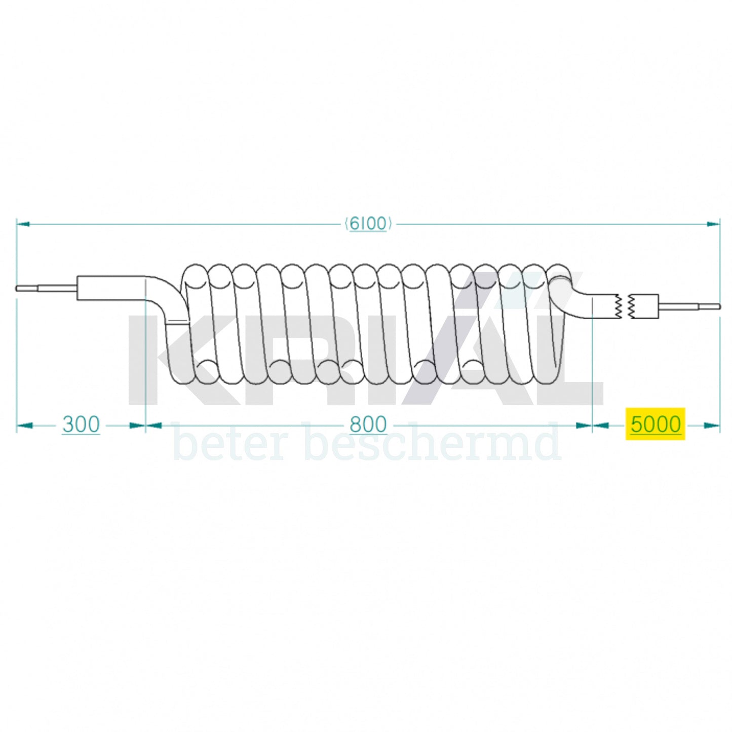5-aderige spiraalkabel, 5000mm