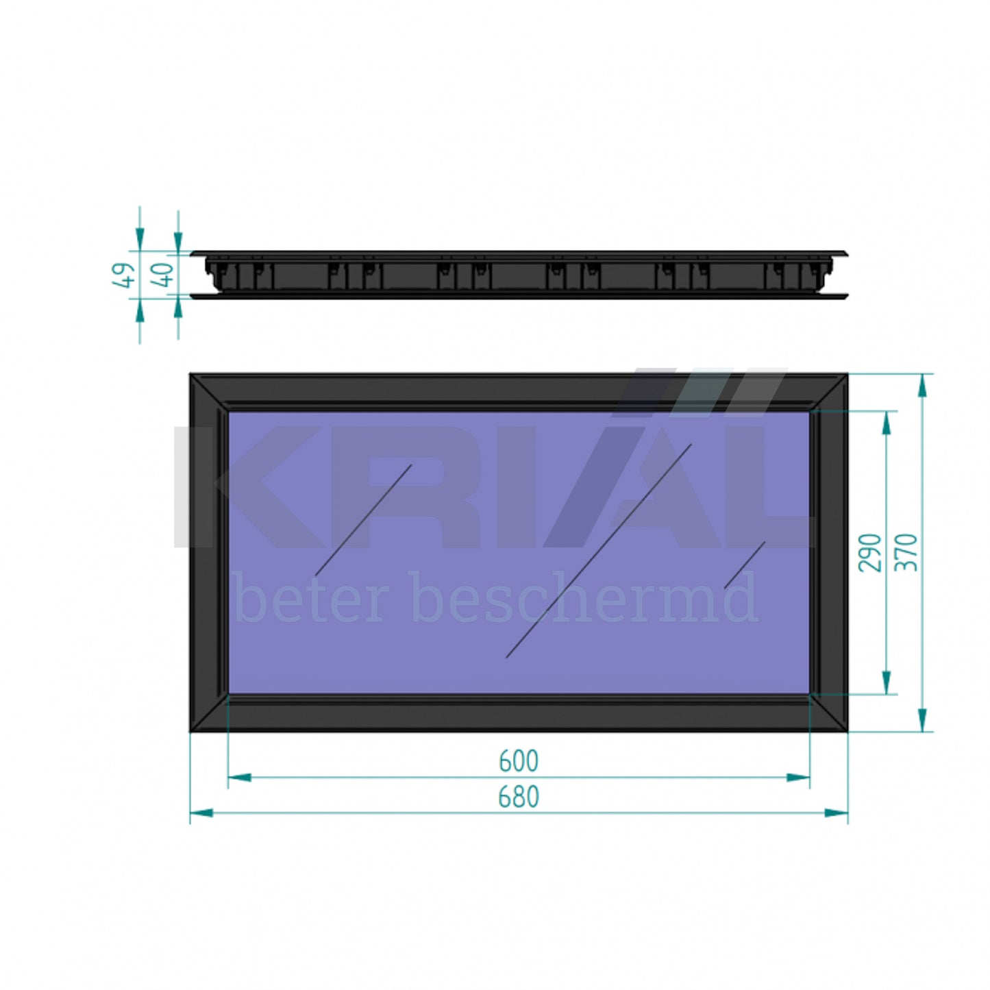 Venster XXL, zwart 680x373mm