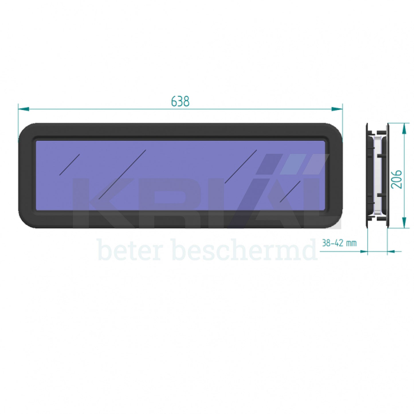 Rechthoekig venster, zwart 638x206