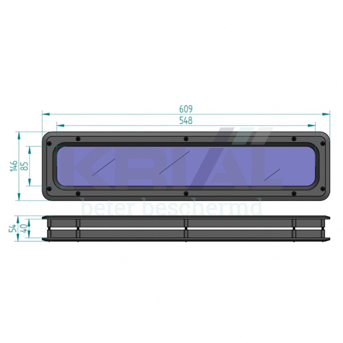 Rechthoekig venster, zwart 609x146