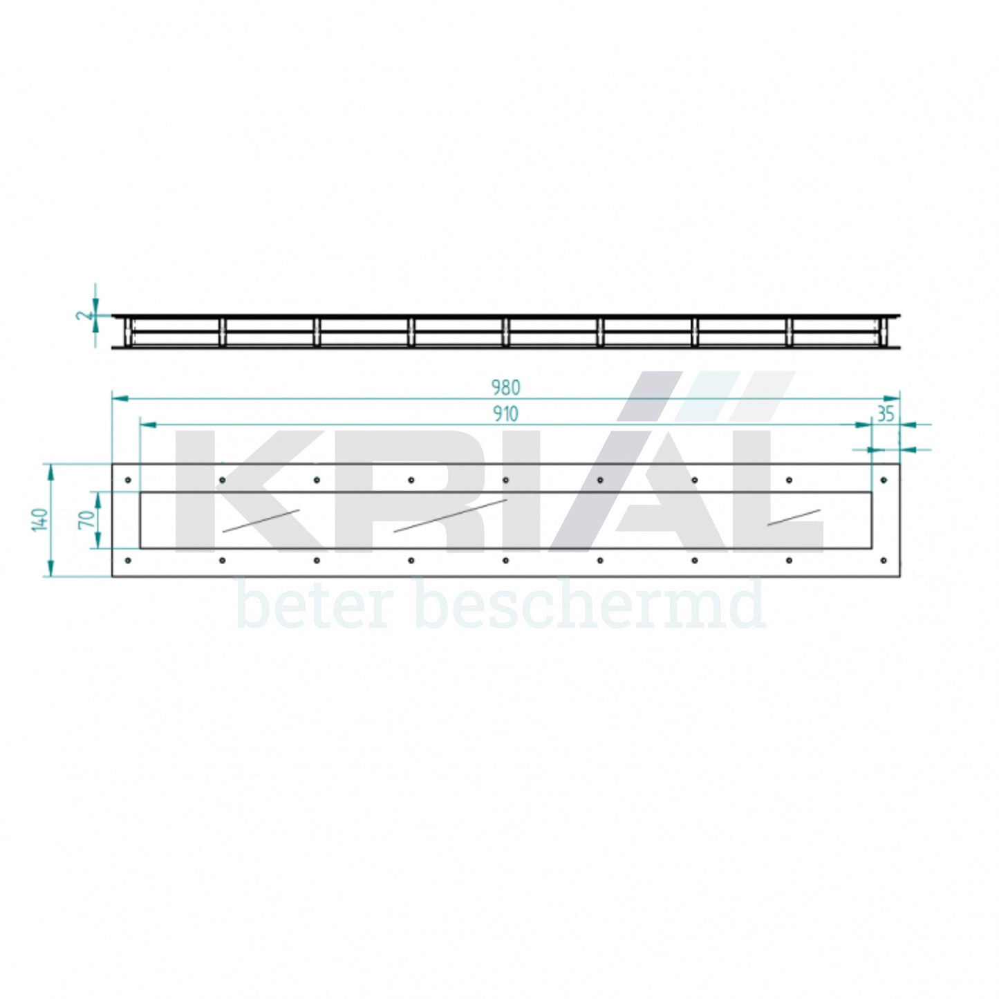Rechthoekig RVS venster met matte plexibaglazing - art 6043