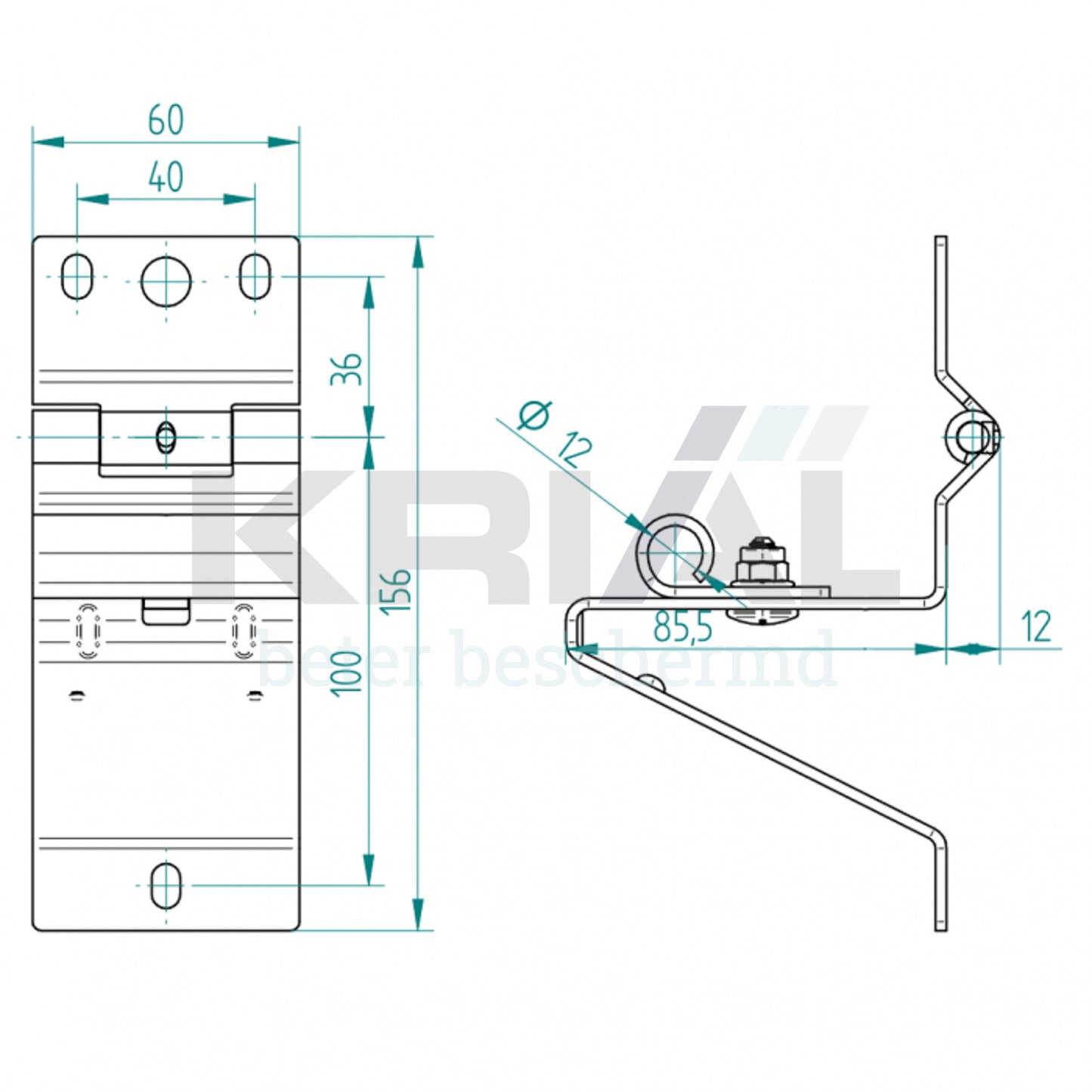 Zijscharnier met wielhouder