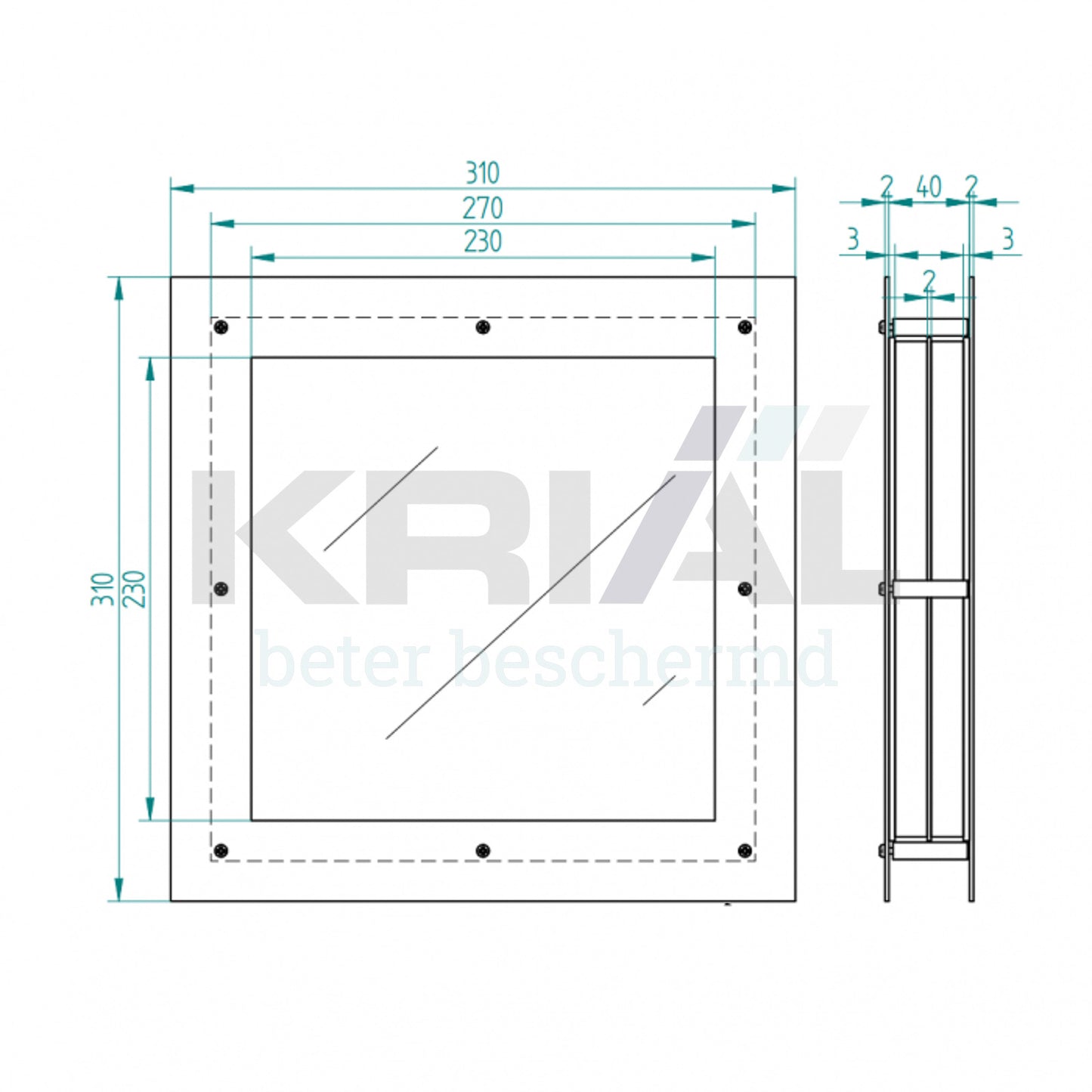 RVS venster met matte plexibaglazing - art 6047